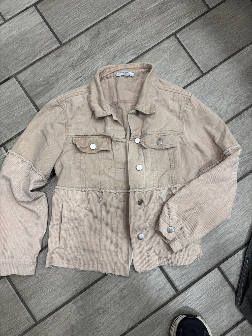 Women’s Washed Beige Corduroy Jean Jacket